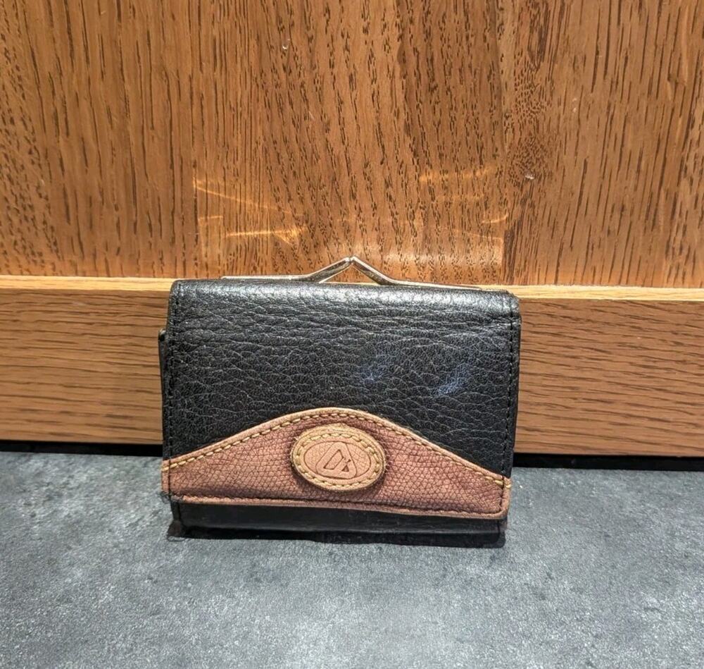Vintage Black Leather Wallet Tri Fold Women's Women's Men's